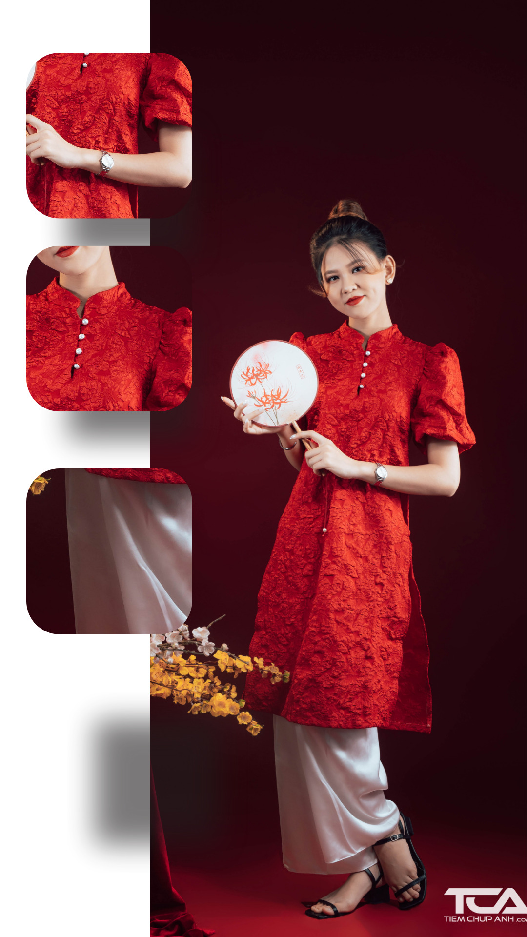 New Sales 2024] Áo dài cách tân màu đỏ kèm quần dài trắng chất nhung , thời  trang lễ tết mặc cực sang | Shopee Việt Nam