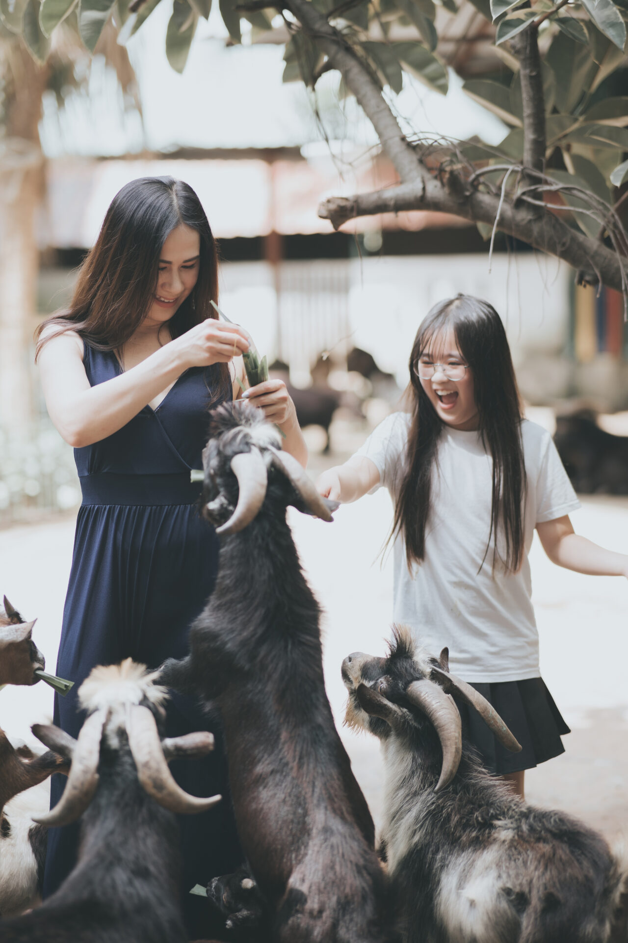 tạo dáng chụp ảnh mẹ và con gái lớn