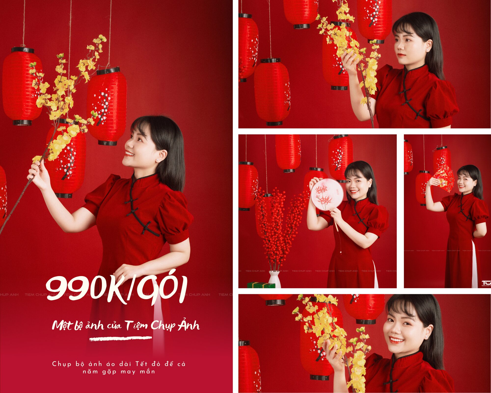 Bảng giá chụp ảnh tết với áo dài đỏ