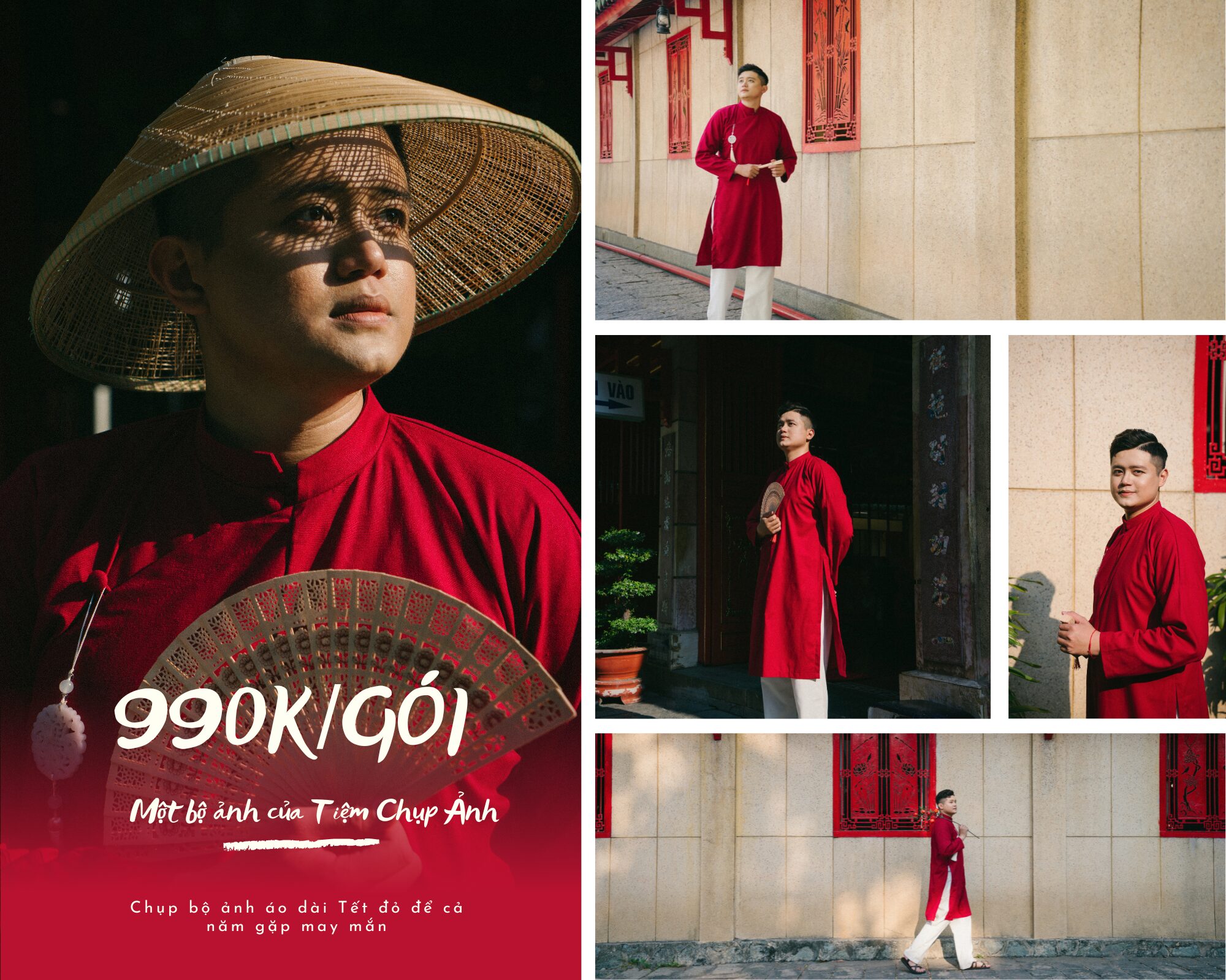 chụp ảnh với áo dài tết