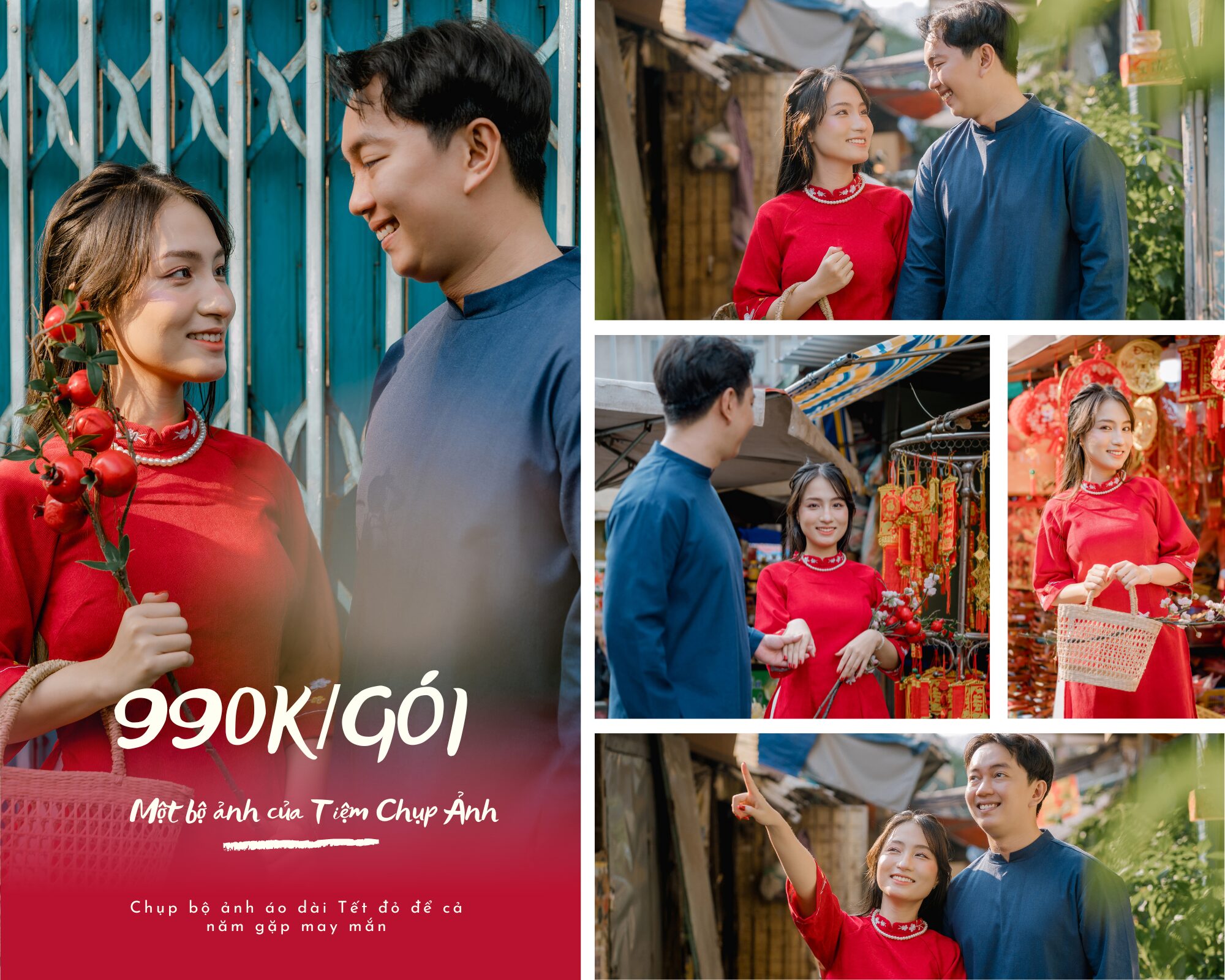 chụp ảnh với áo dài đỏ