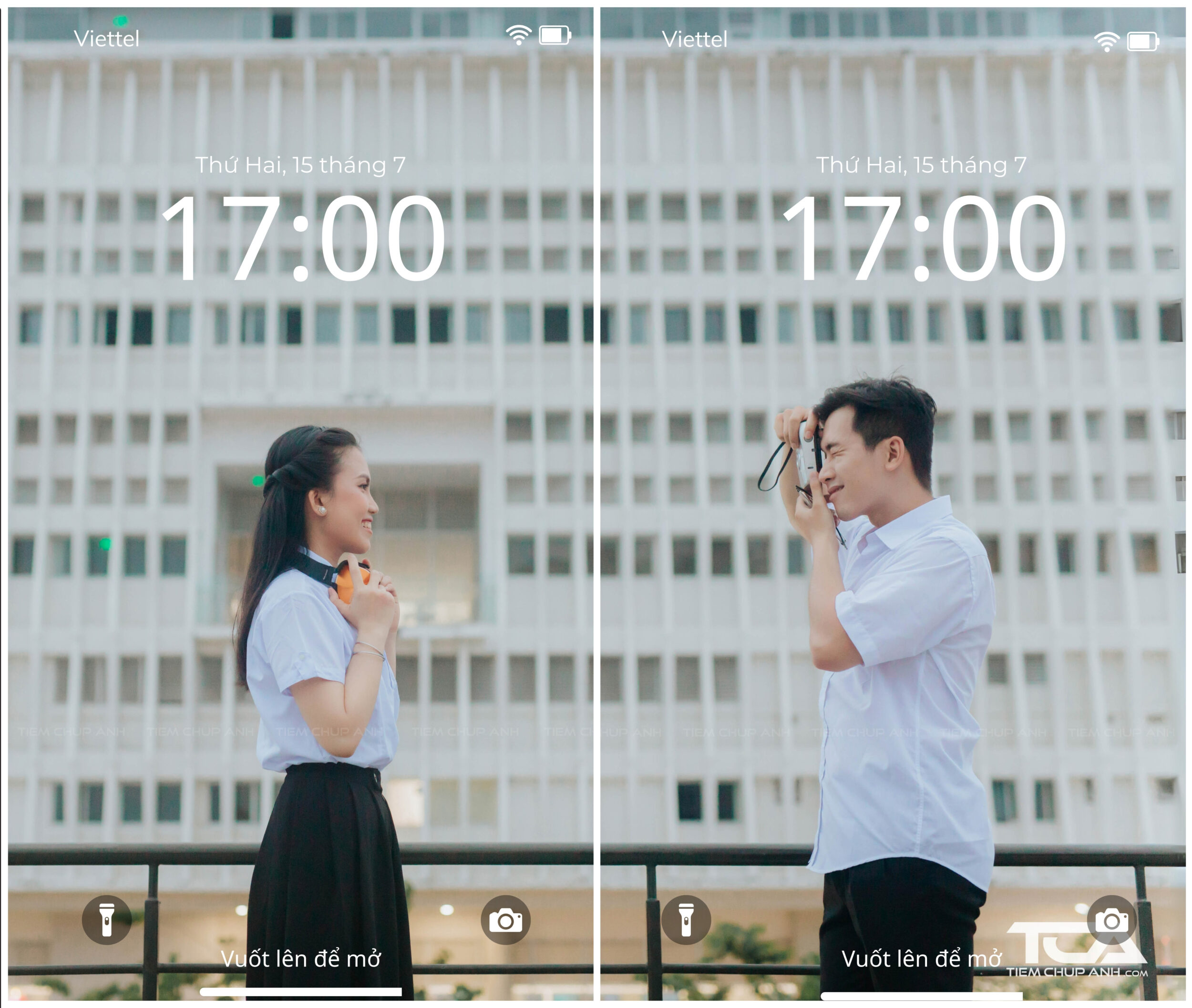 chụp ảnh với người yêu trước gương