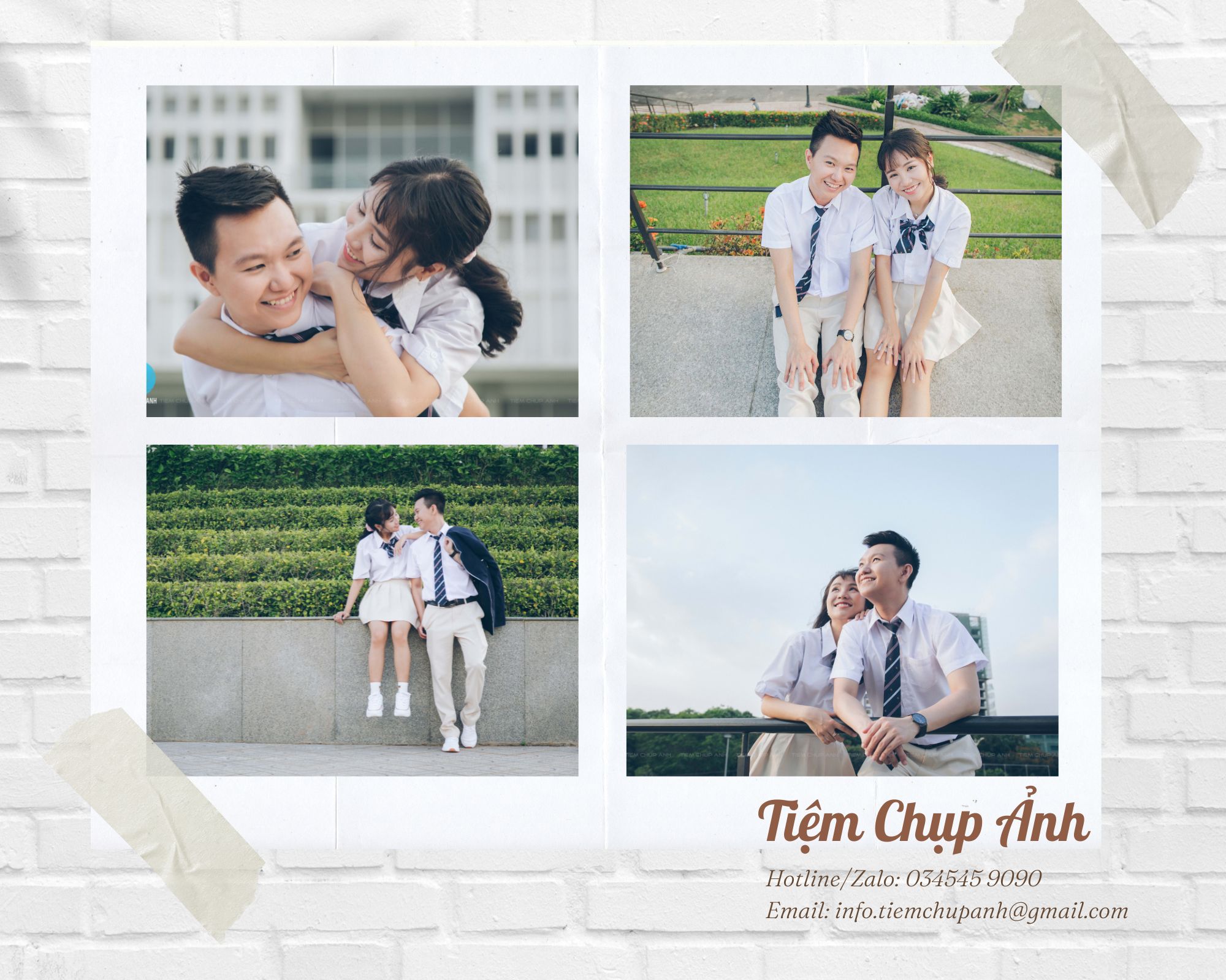chụp ảnh đôi học sinh