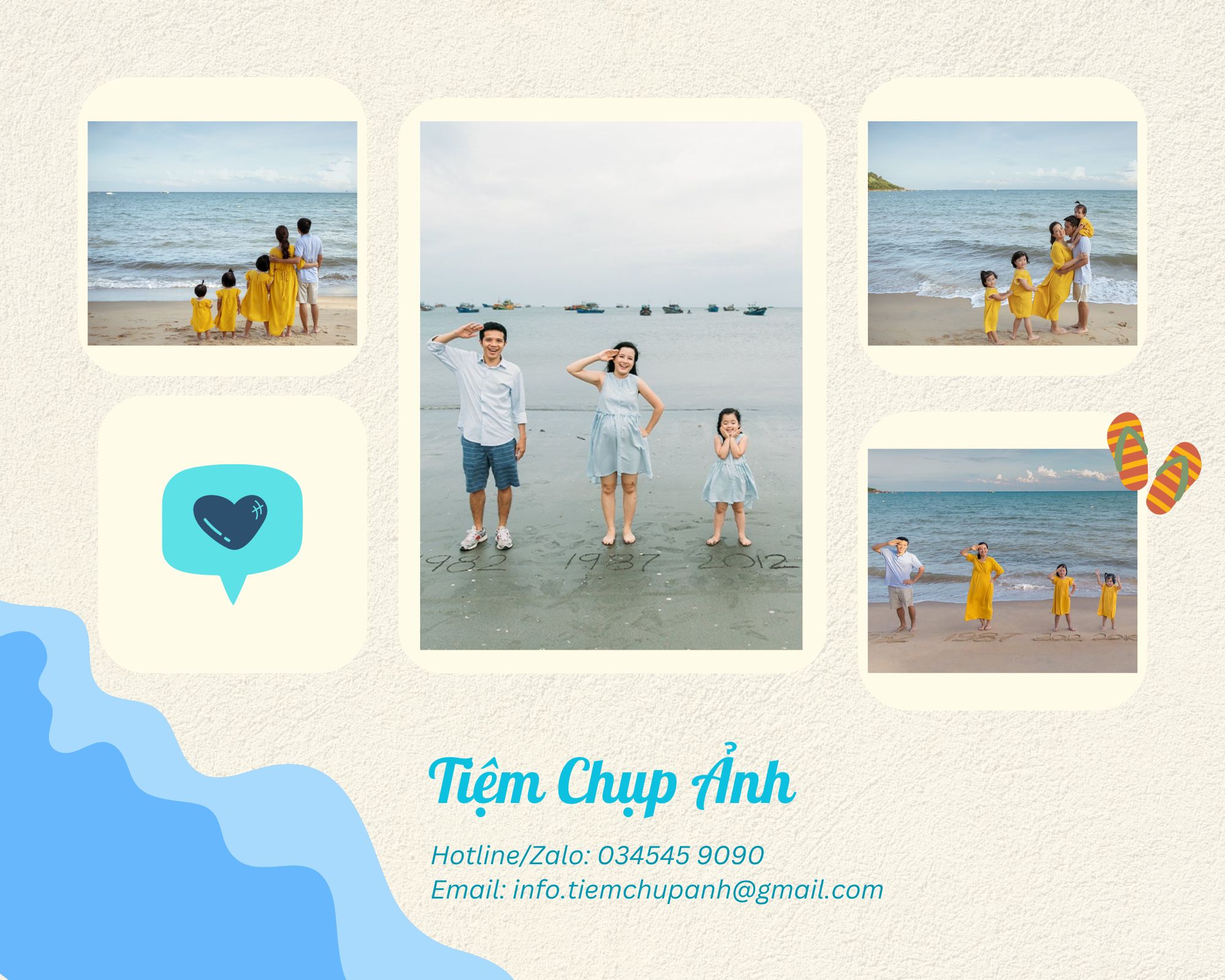 chụp hình gia đình đi biển
