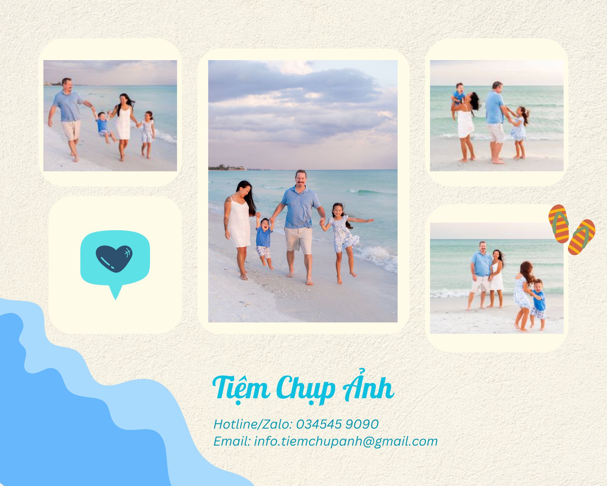 chụp hình gia đình đi biển