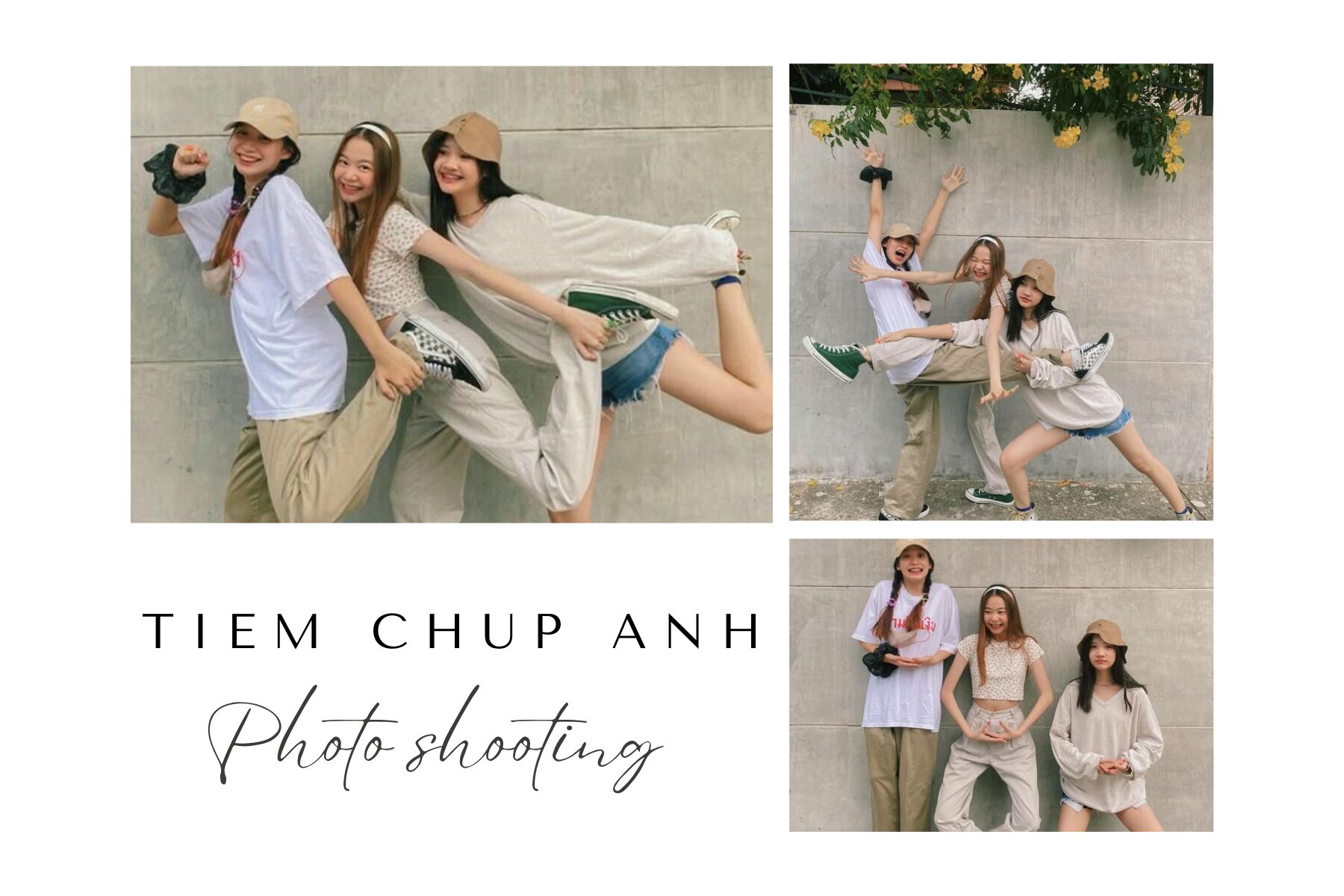 chụp ảnh nhóm 3 người lầy