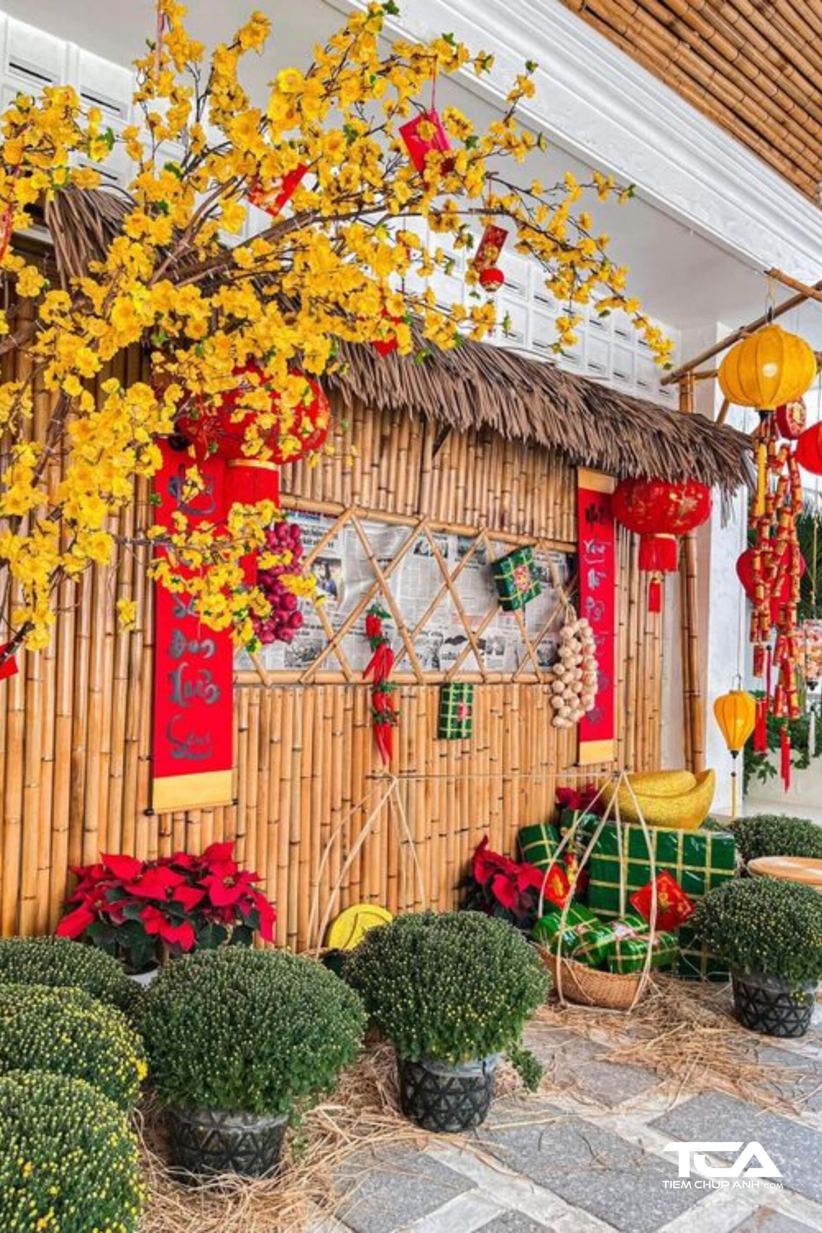 trang trí góc chụp hình tết tại nhà