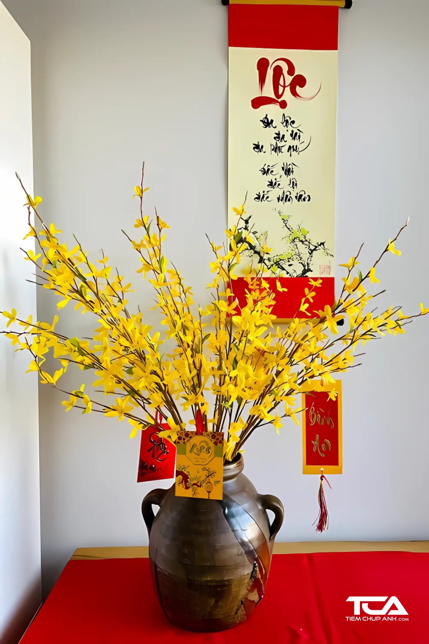 tạo dáng chụp ảnh tết tại nhà