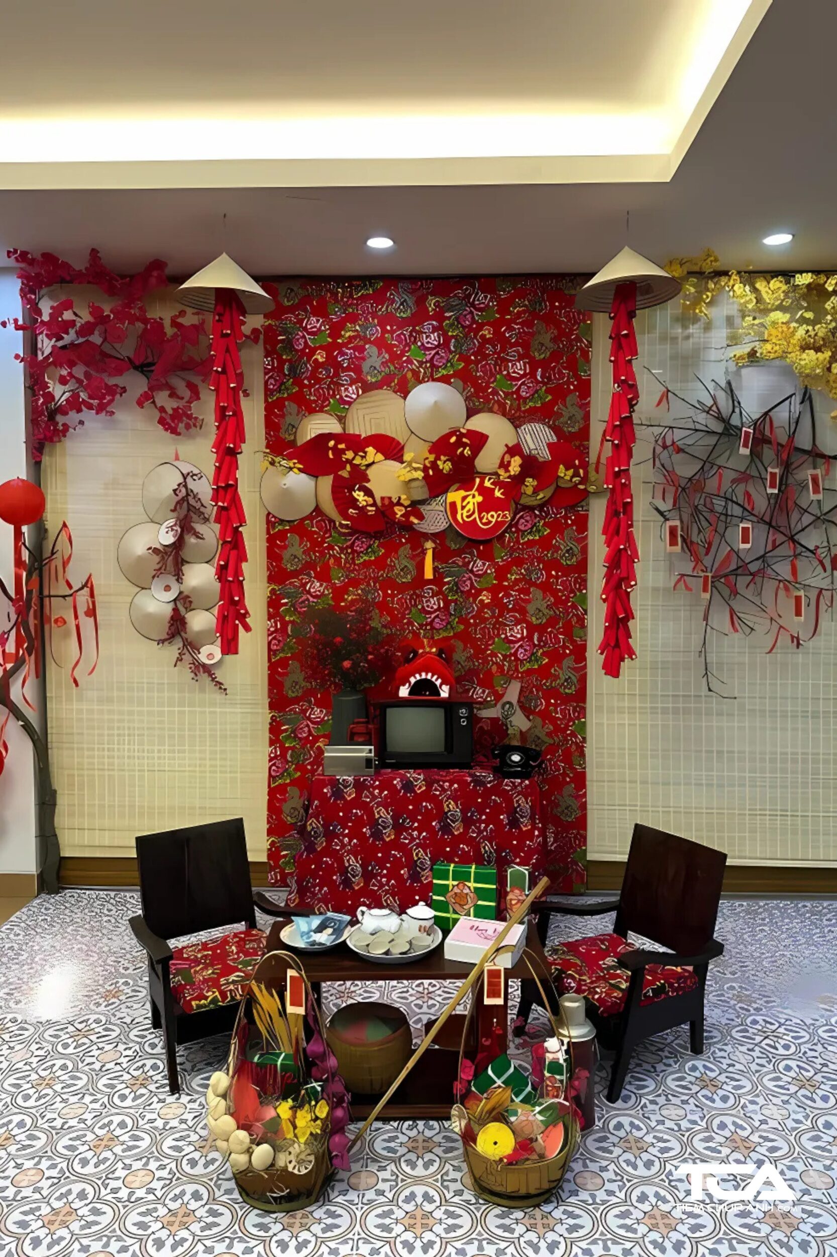 tạo dáng chụp ảnh tết tại nhà