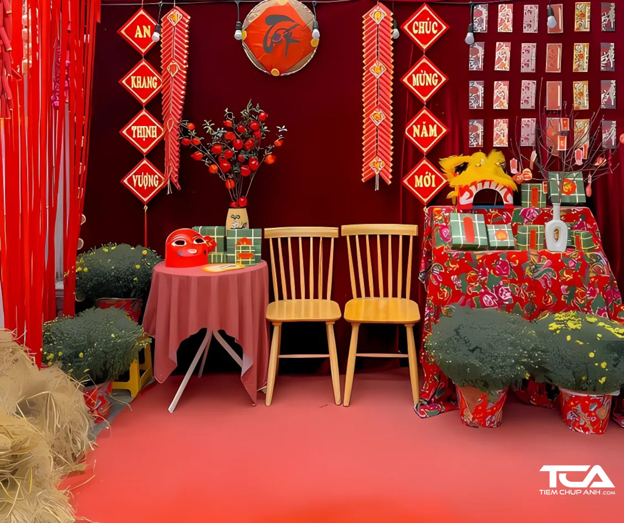 trang trí chụp ảnh tết tại nhà