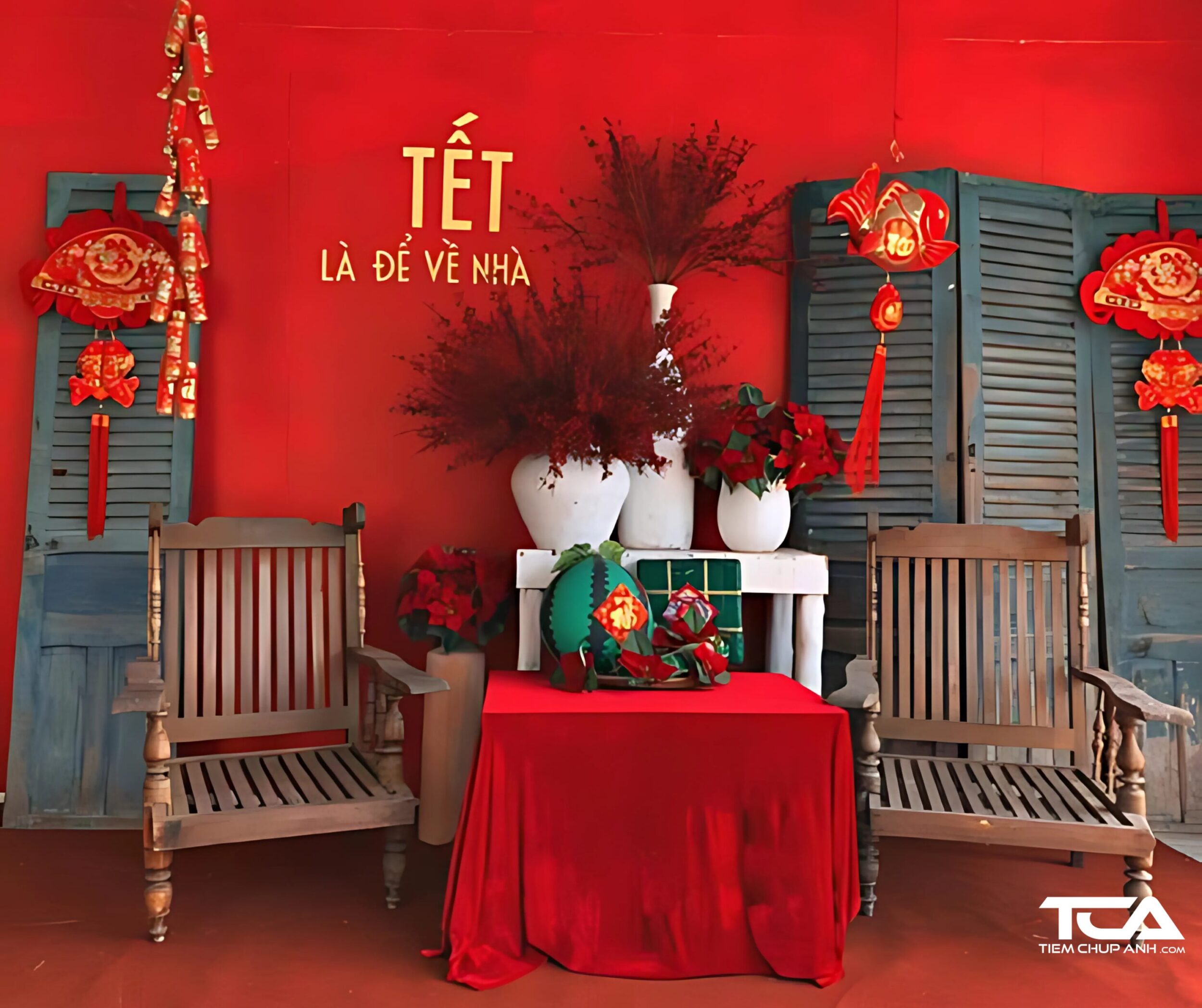 decor chụp ảnh tết tại nhà