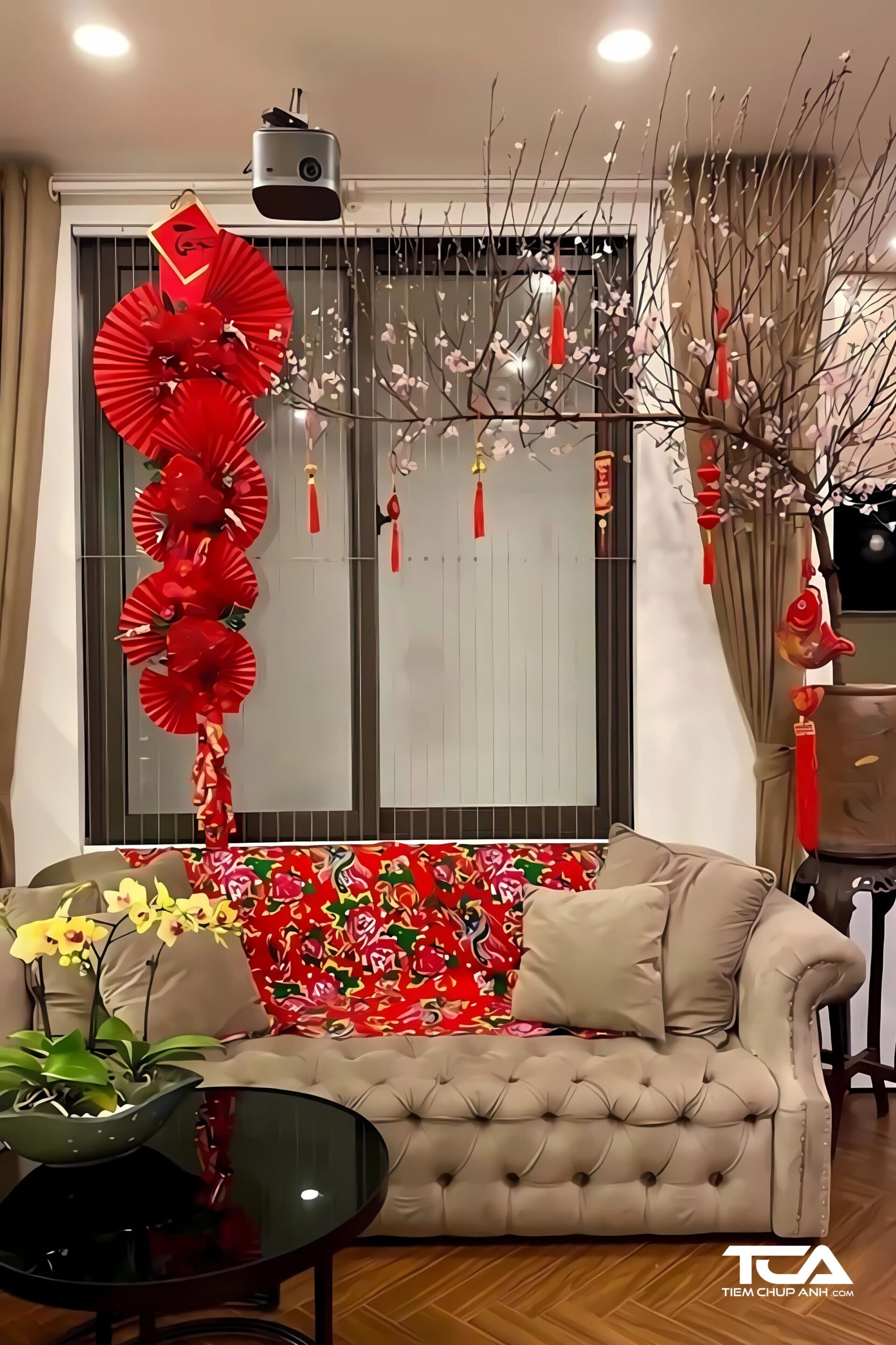 trang trí góc chụp hình tết tại nhà