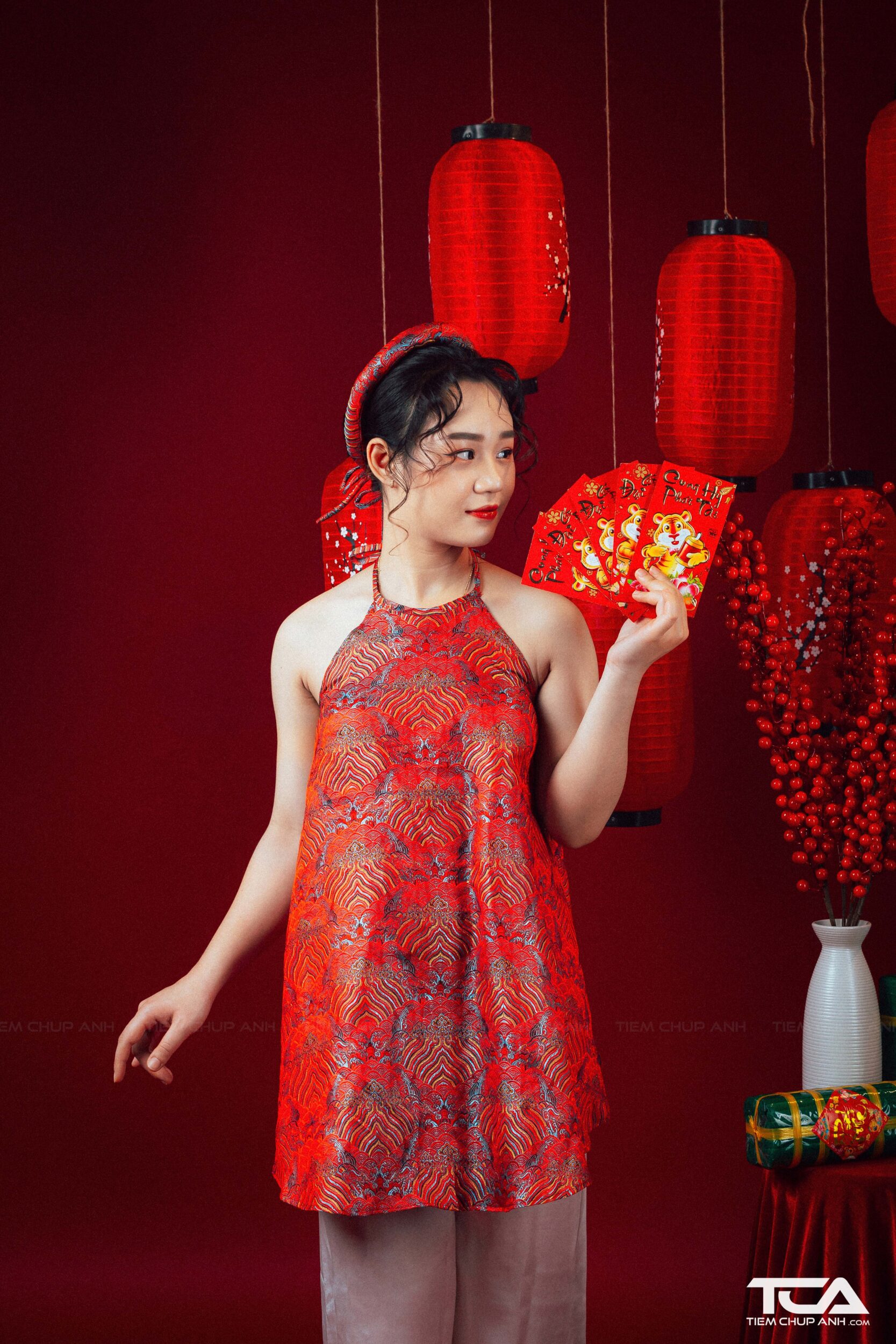 trang trí chụp ảnh tết tại nhà
