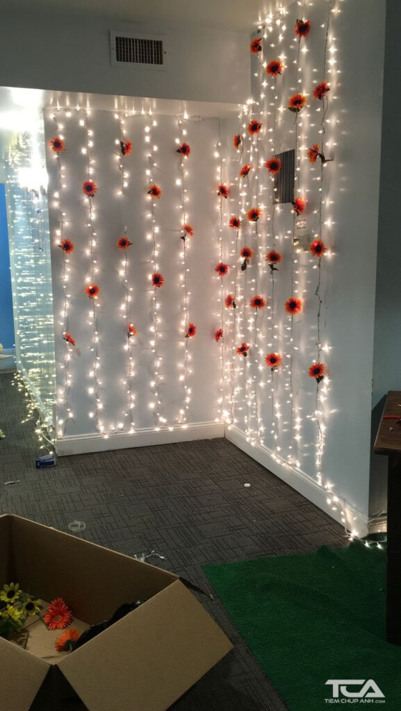 cách trang trí đèn phòng noel trên tường