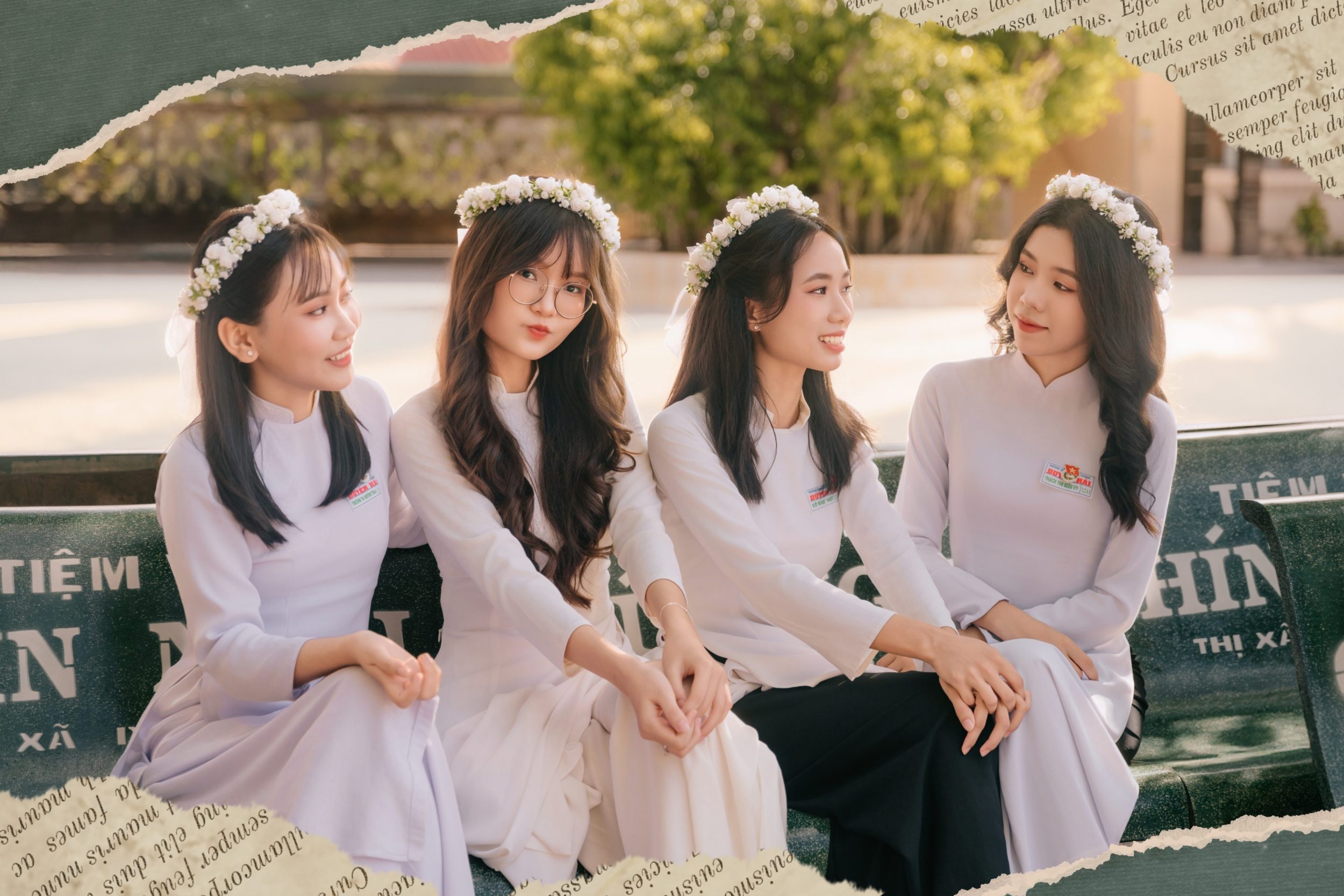 Tạo dáng chụp ảnh kỷ yếu với áo dài đẹp